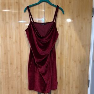 Burgundy Cowl Neck Velvet Bodycon Dress